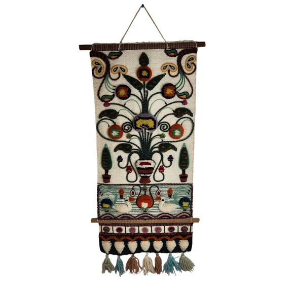 Other - Vintage Fiber Tapestry Wall Hanging Yarn Art Boho Hippie Home Decor Tassels